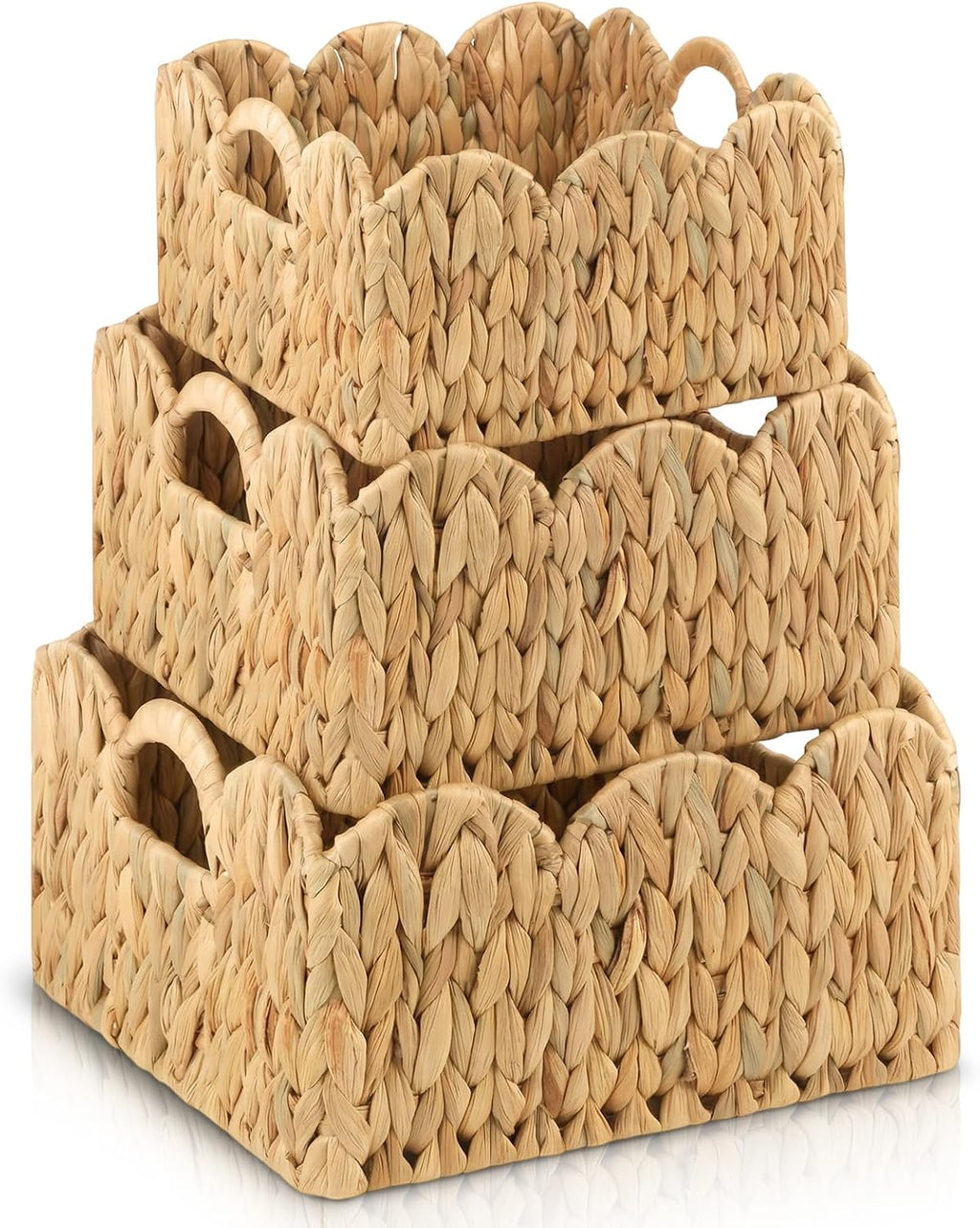 3‑Pack Scalloped Edge Wicker Storage Baskets