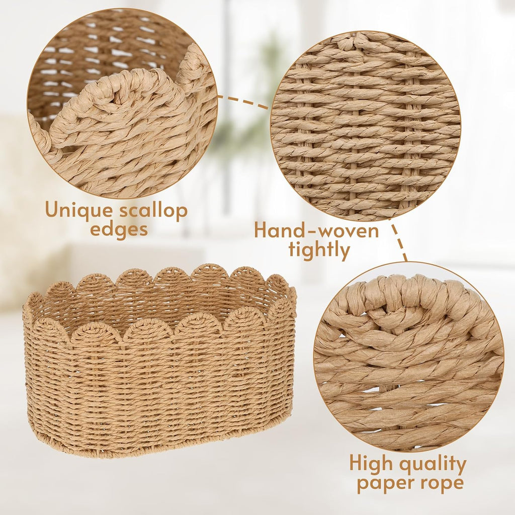2‑Pack Scalloped Edge Rattan Storage Baskets