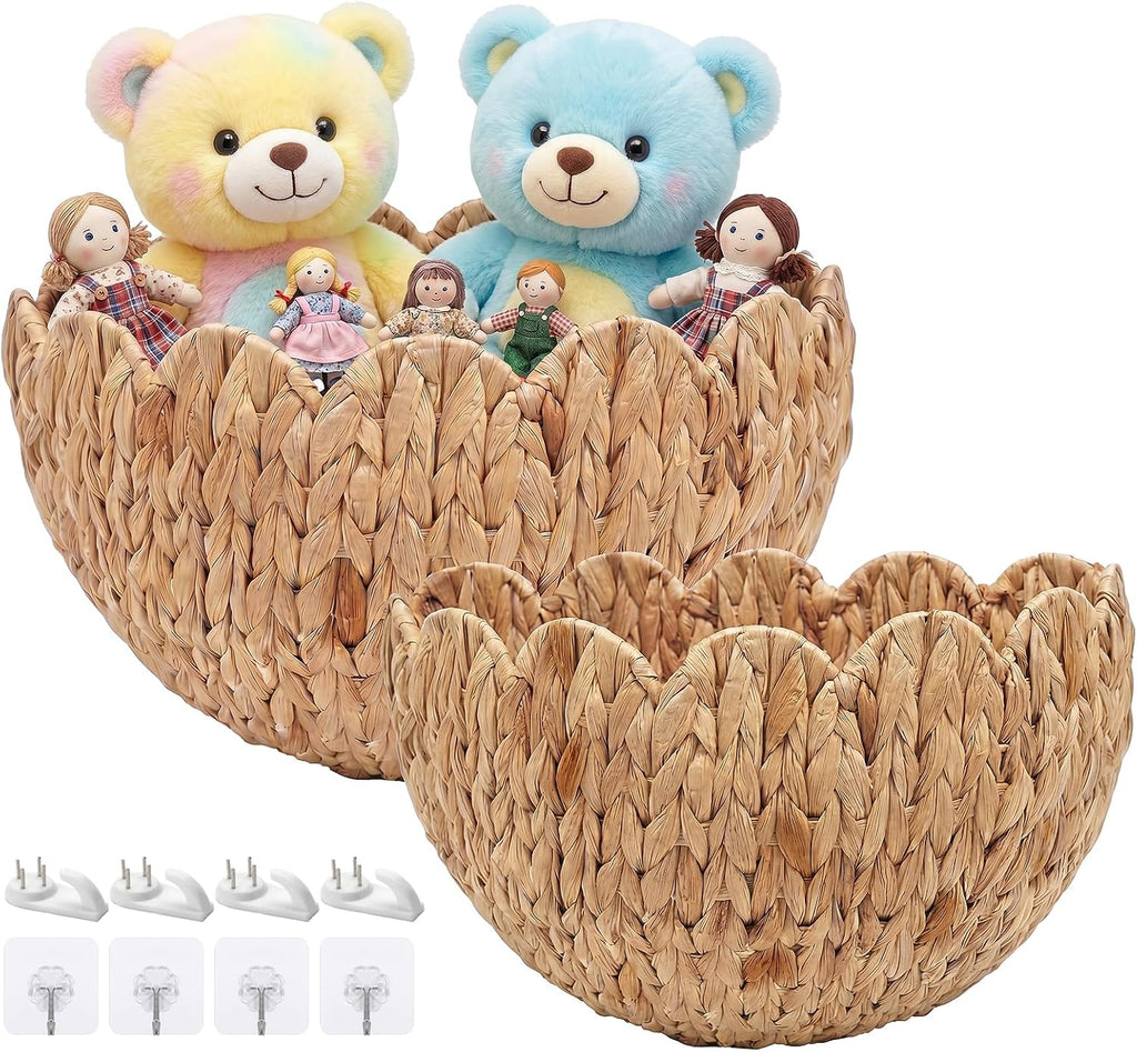 2‑Pack Natural Scalloped Wicker Wall Baskets