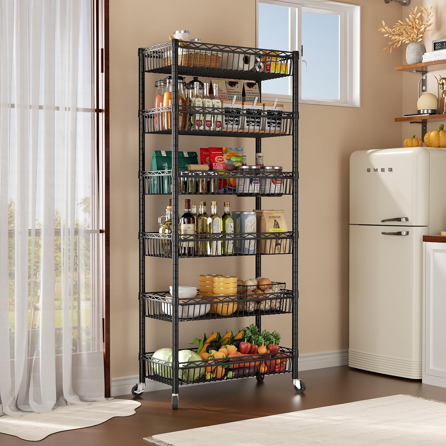 6‑Tier Rolling Adjustable Wire Storage Shelving Unit