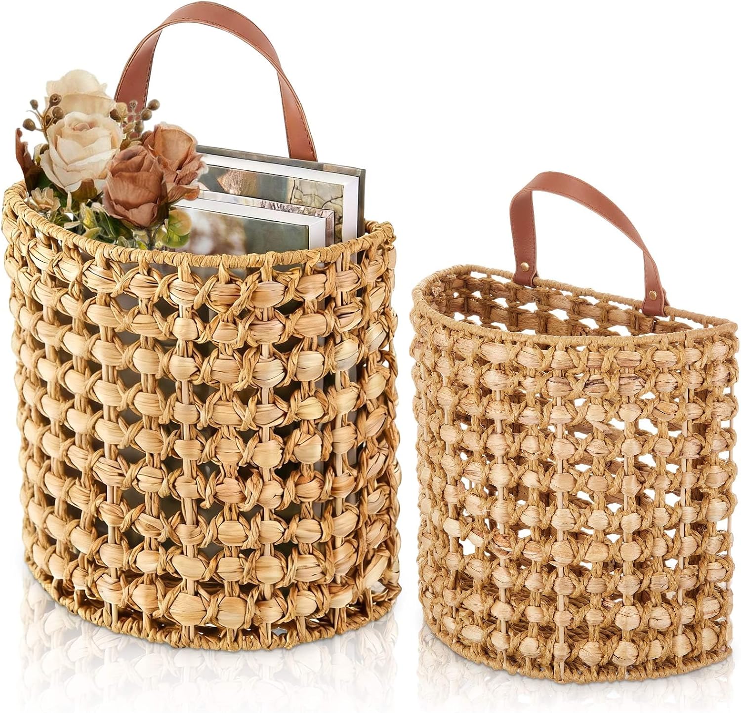2‑Pack Water Hyacinth Hanging Wicker Baskets