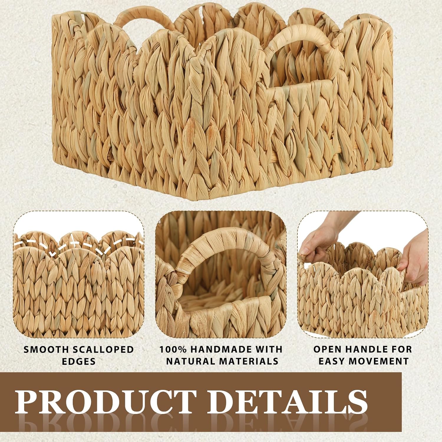 3‑Pack Scalloped Edge Wicker Storage Baskets
