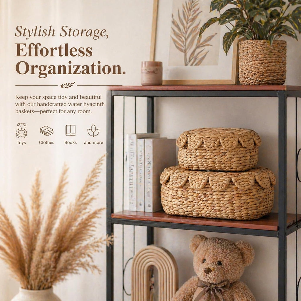 2‑Pack Lidded Scalloped Wicker Baskets