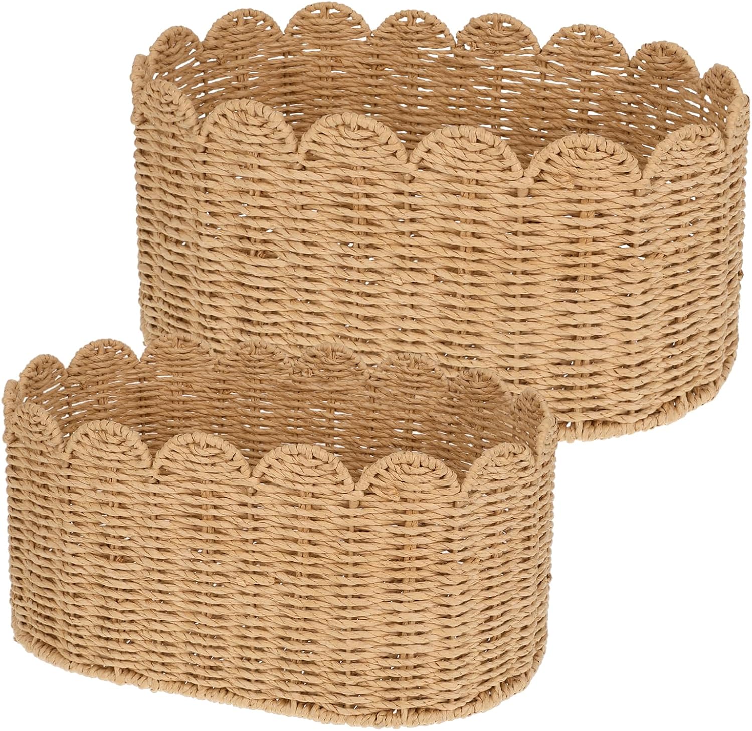 2‑Pack Scalloped Edge Rattan Storage Baskets