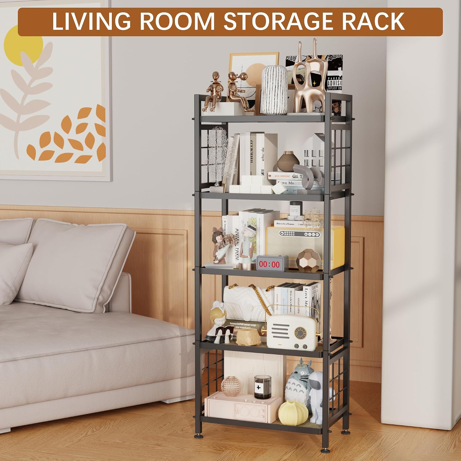 5‑Tier Wooden‑Board Storage Shelving Unit