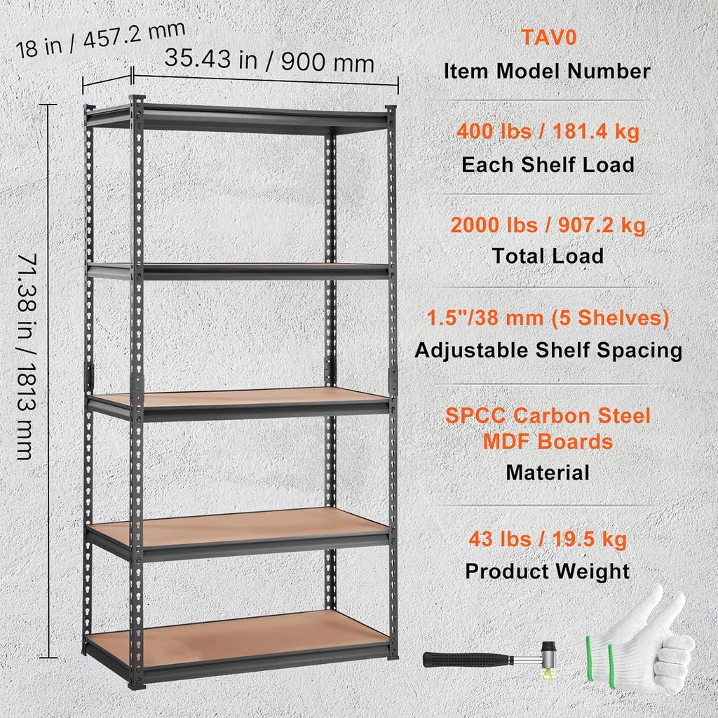 5‑Tier Heavy‑Duty Metal Storage Shelving 2000LBS