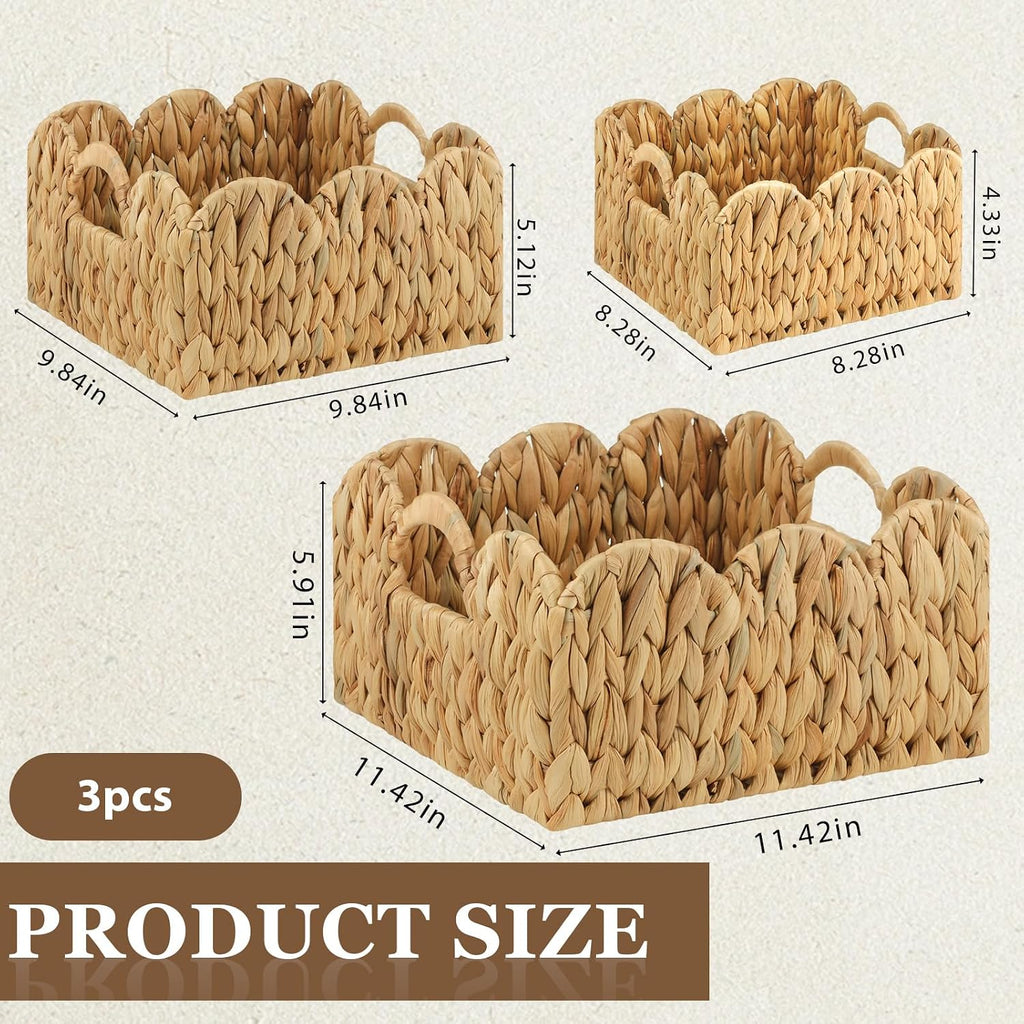 3‑Pack Scalloped Edge Wicker Storage Baskets
