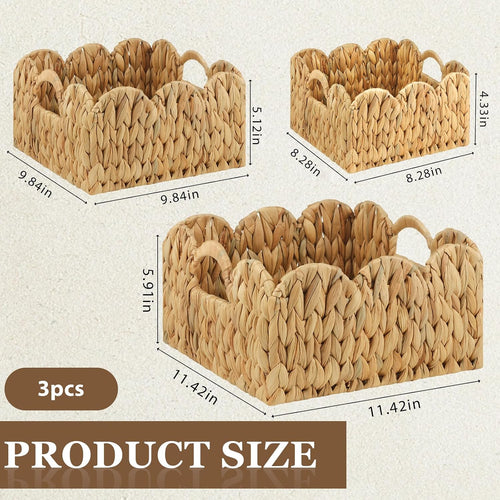 3‑Pack Scalloped Edge Wicker Storage Baskets