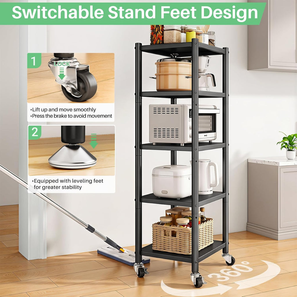 5‑Tier Rolling Metal Storage Shelving Unit