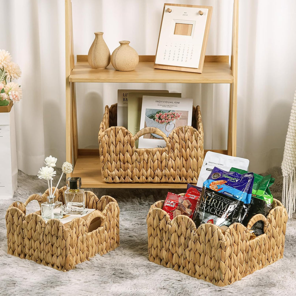 3‑Pack Scalloped Edge Wicker Storage Baskets