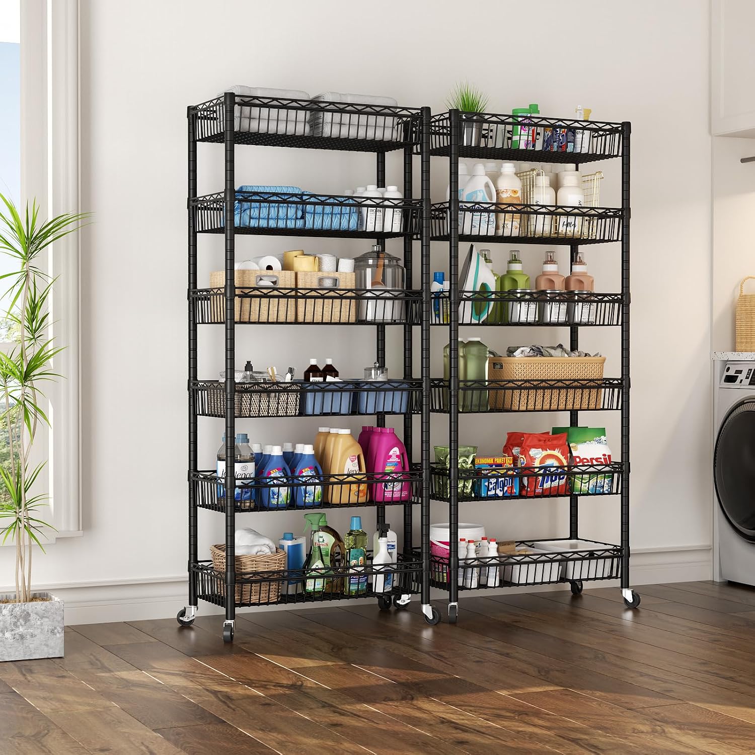 6‑Tier Rolling Adjustable Wire Storage Shelving Unit