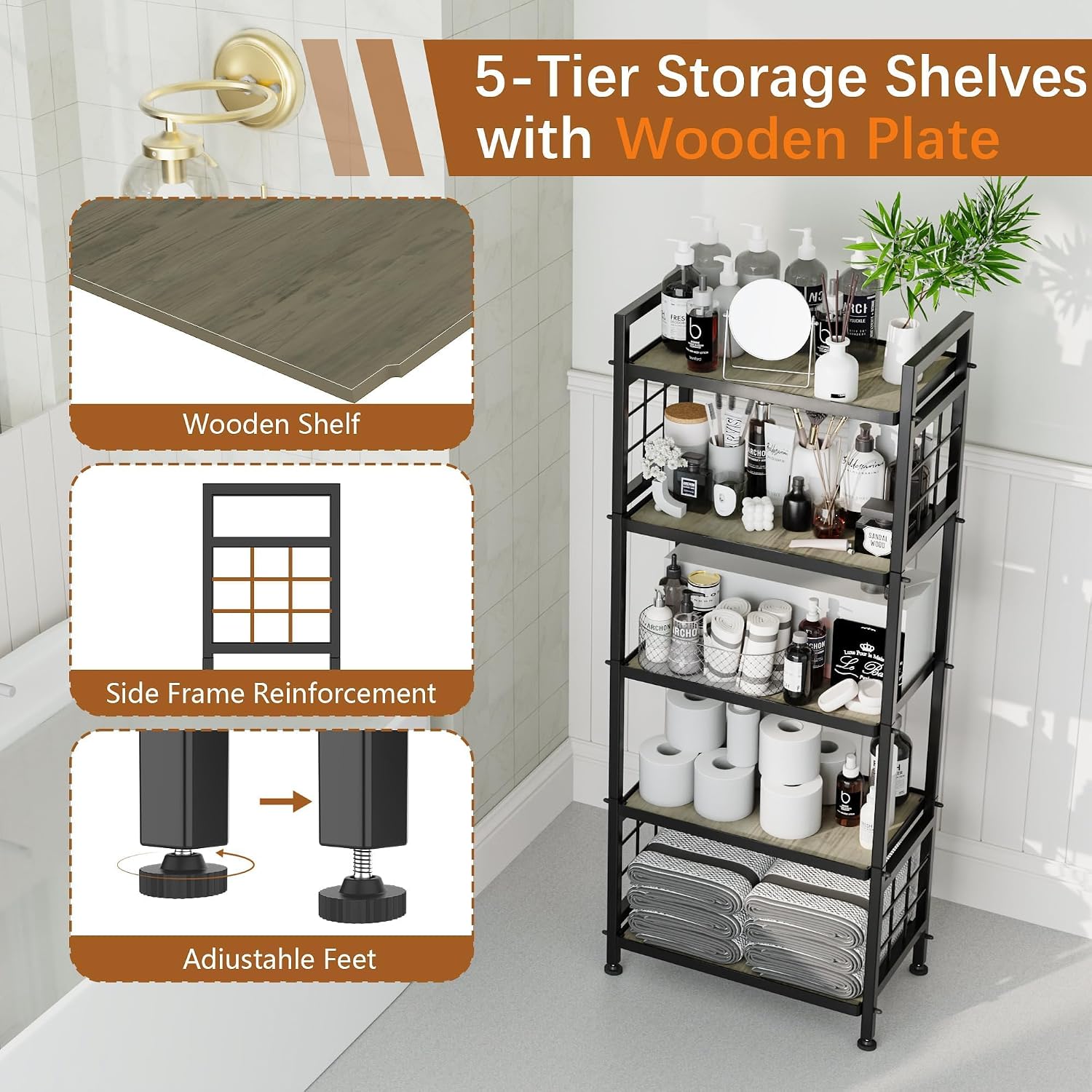 5‑Tier Wooden‑Board Storage Shelving Unit