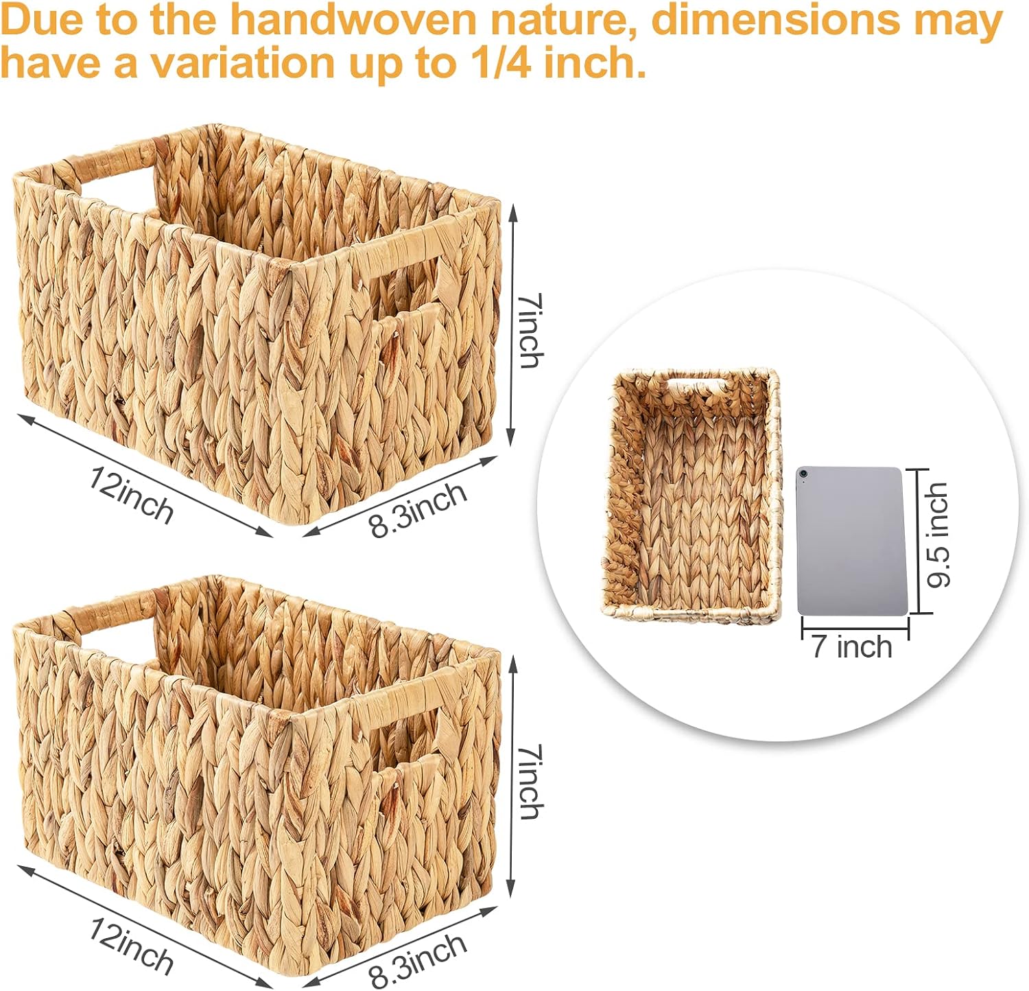 2‑Pack Rectangular Water Hyacinth Wicker Baskets