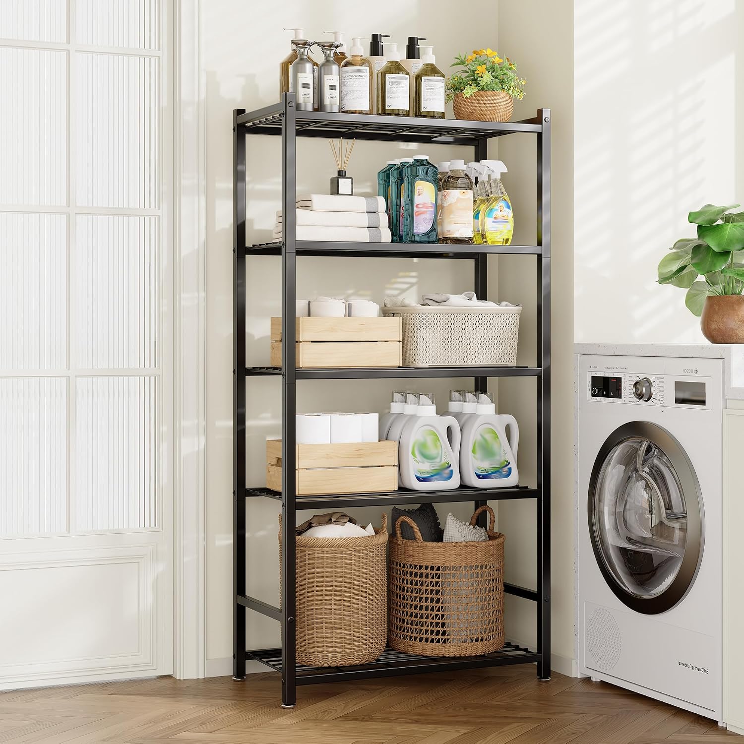 5‑Tier Metal Storage Shelving Unit With Leveling Feet