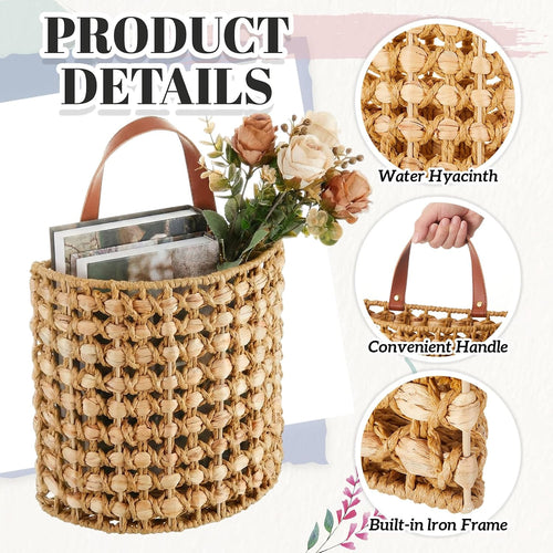 2‑Pack Water Hyacinth Hanging Wicker Baskets