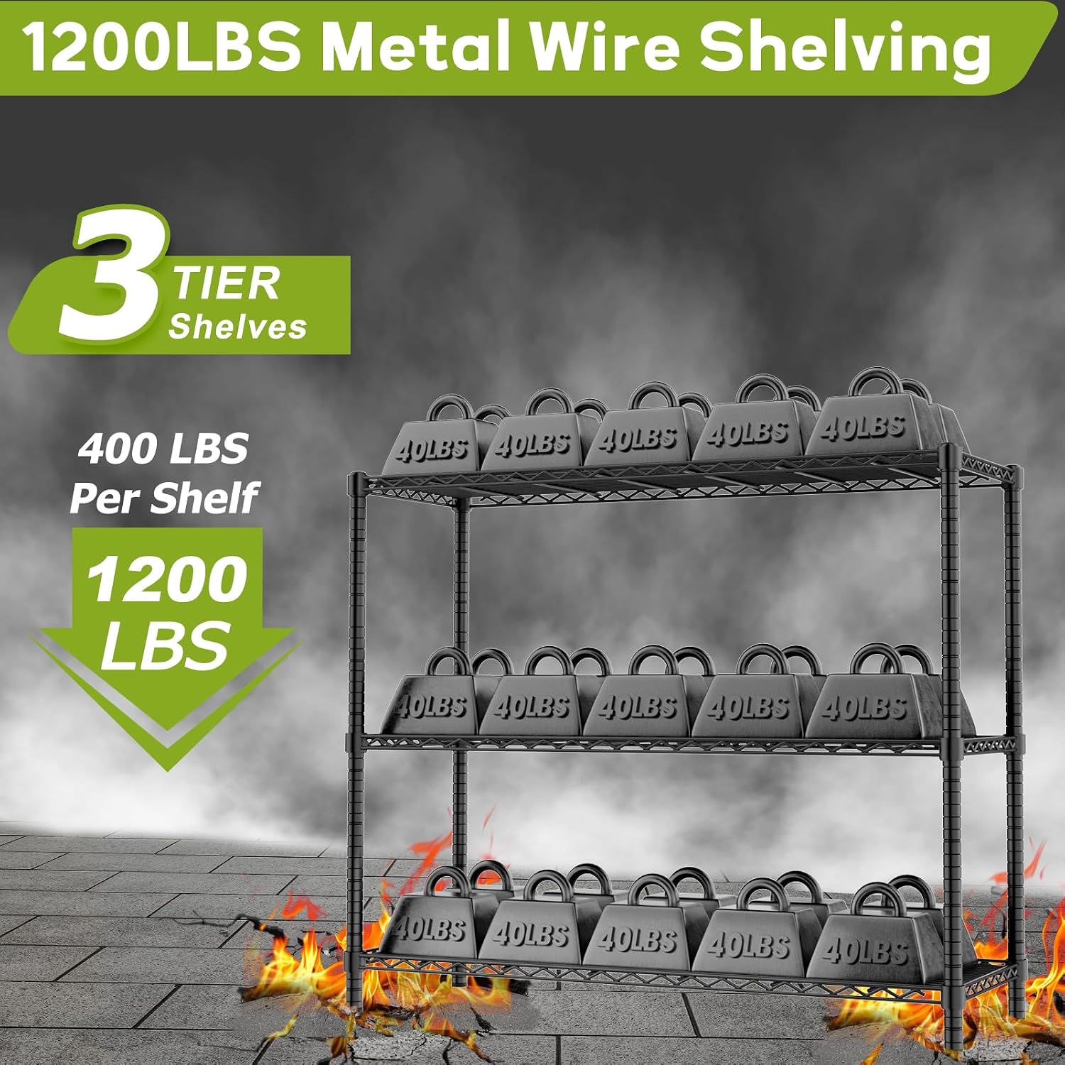 48" 3‑Tier Heavy‑Duty Wire Storage Shelving Unit 1200LBS