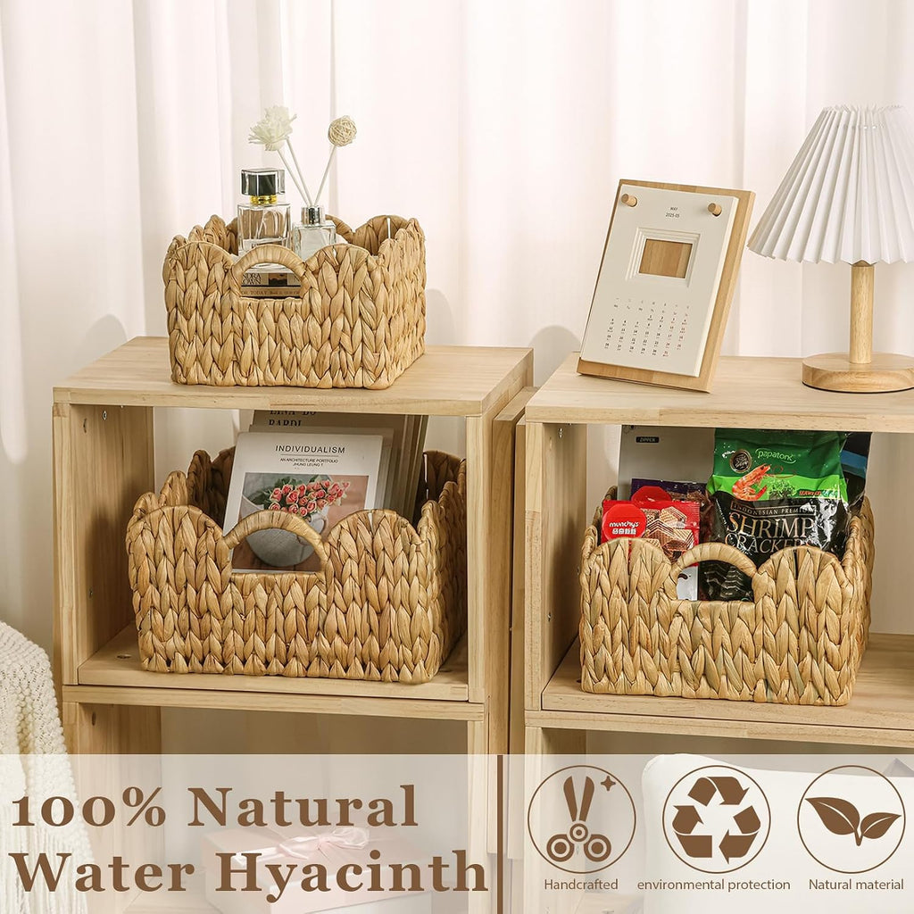 3‑Pack Scalloped Edge Wicker Storage Baskets