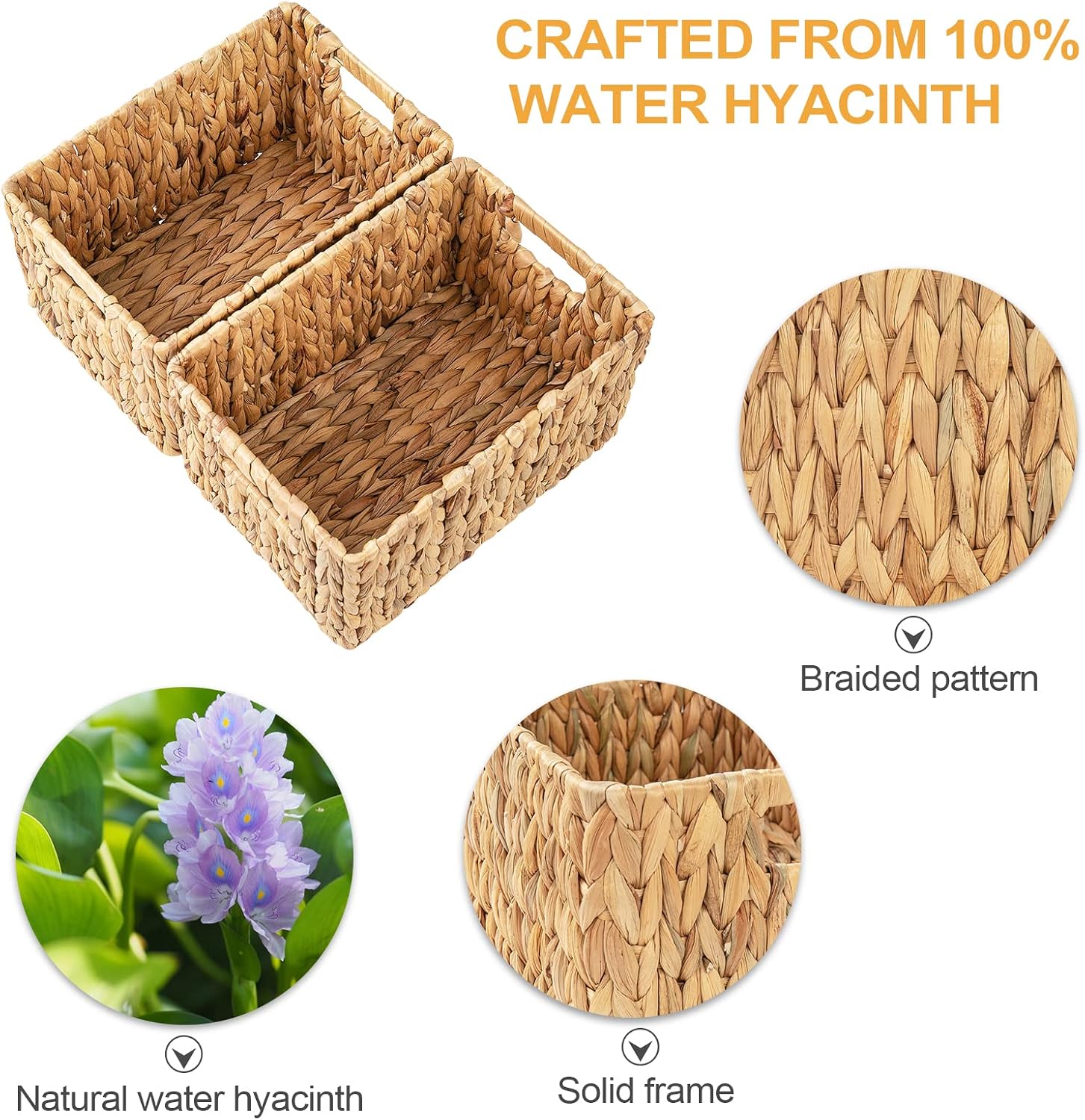 2‑Pack Rectangular Water Hyacinth Wicker Baskets