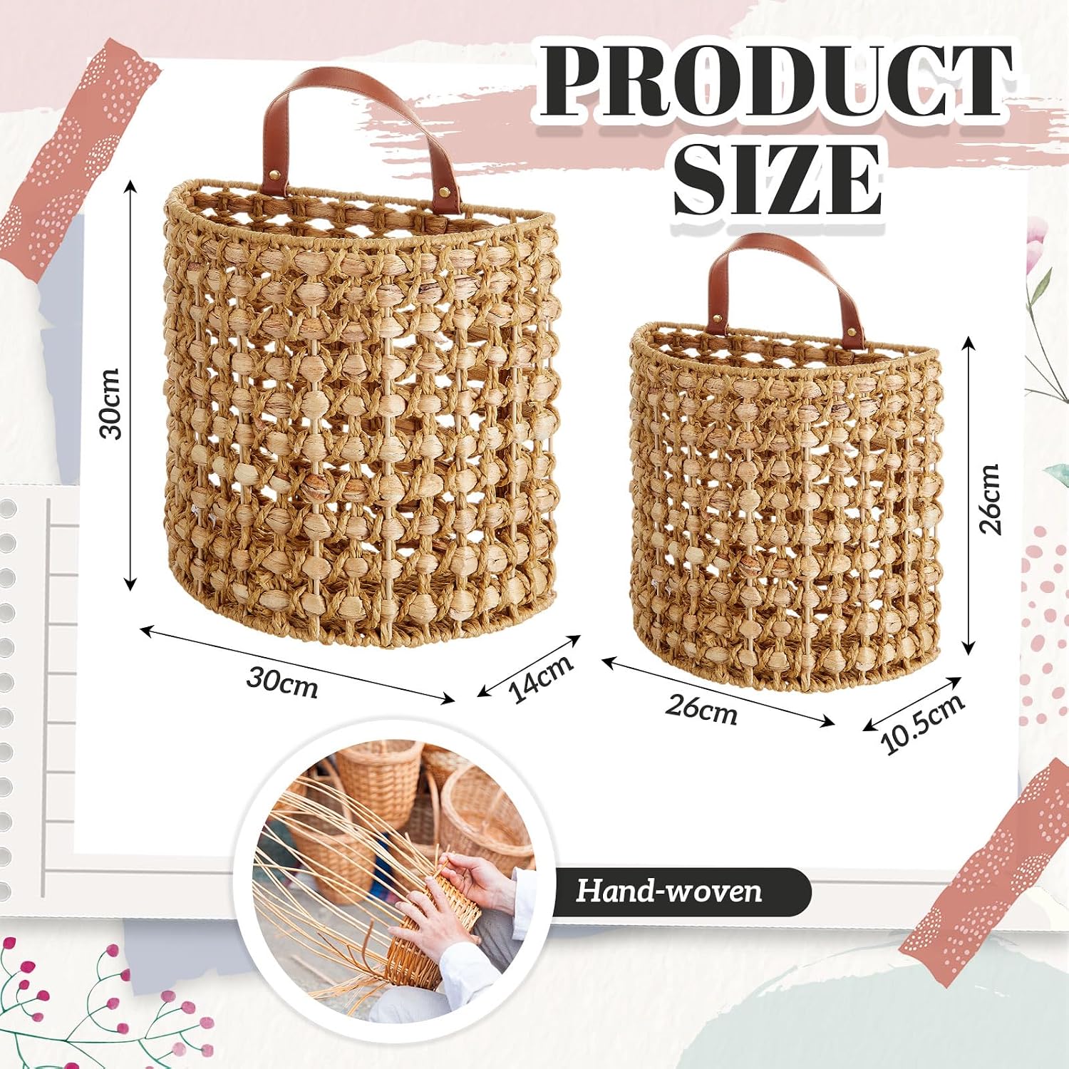 2‑Pack Water Hyacinth Hanging Wicker Baskets