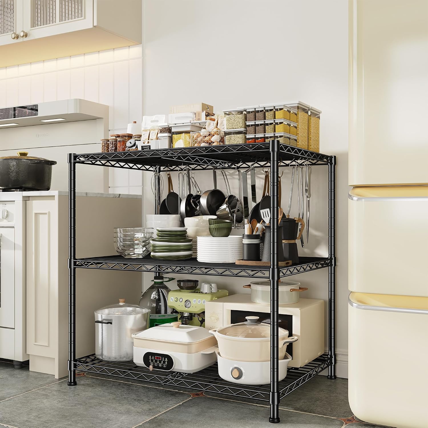 3‑Tier Adjustable Metal Wire Storage Rack