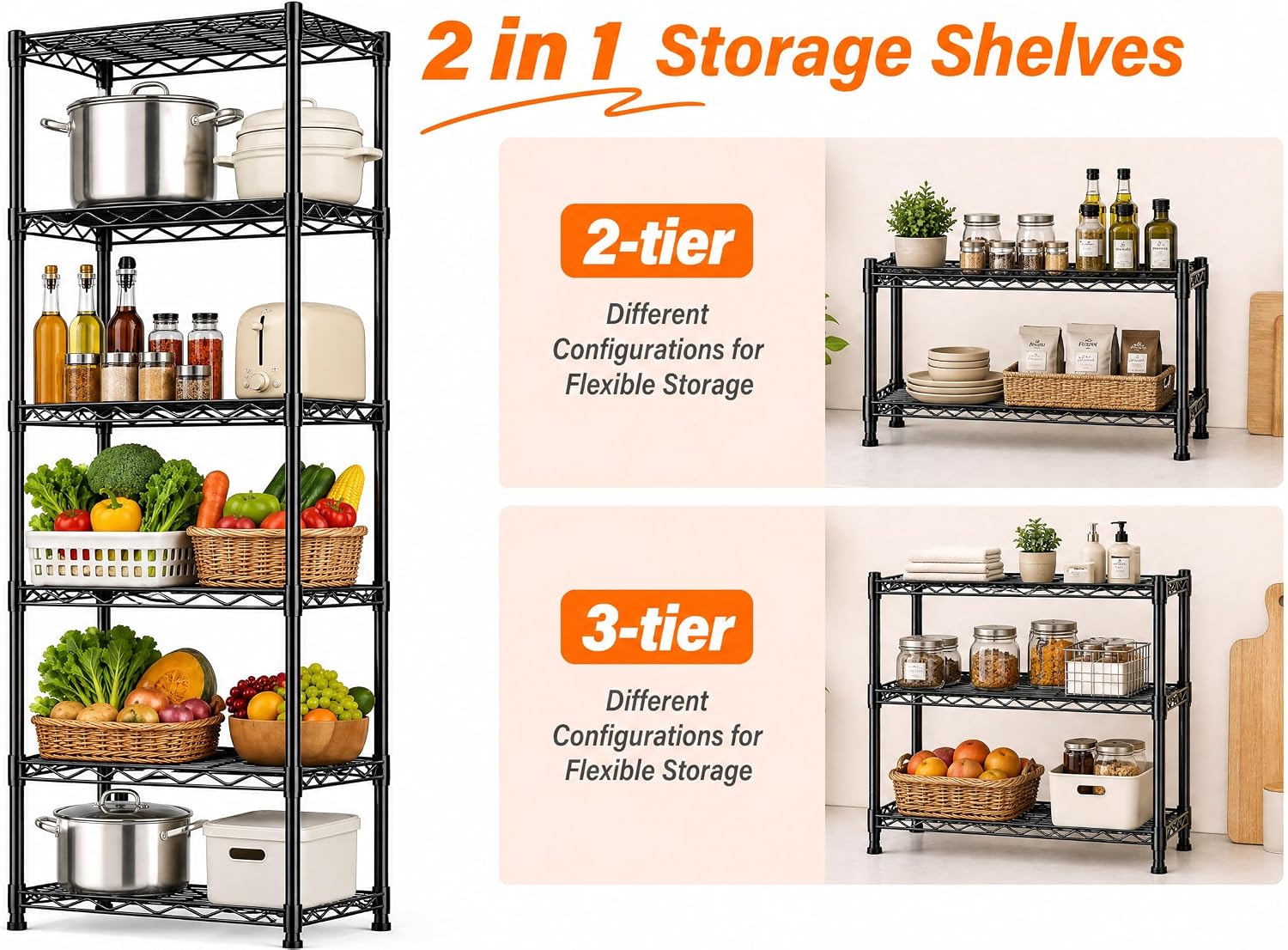 6‑Tier Narrow Metal Storage Shelving Unit