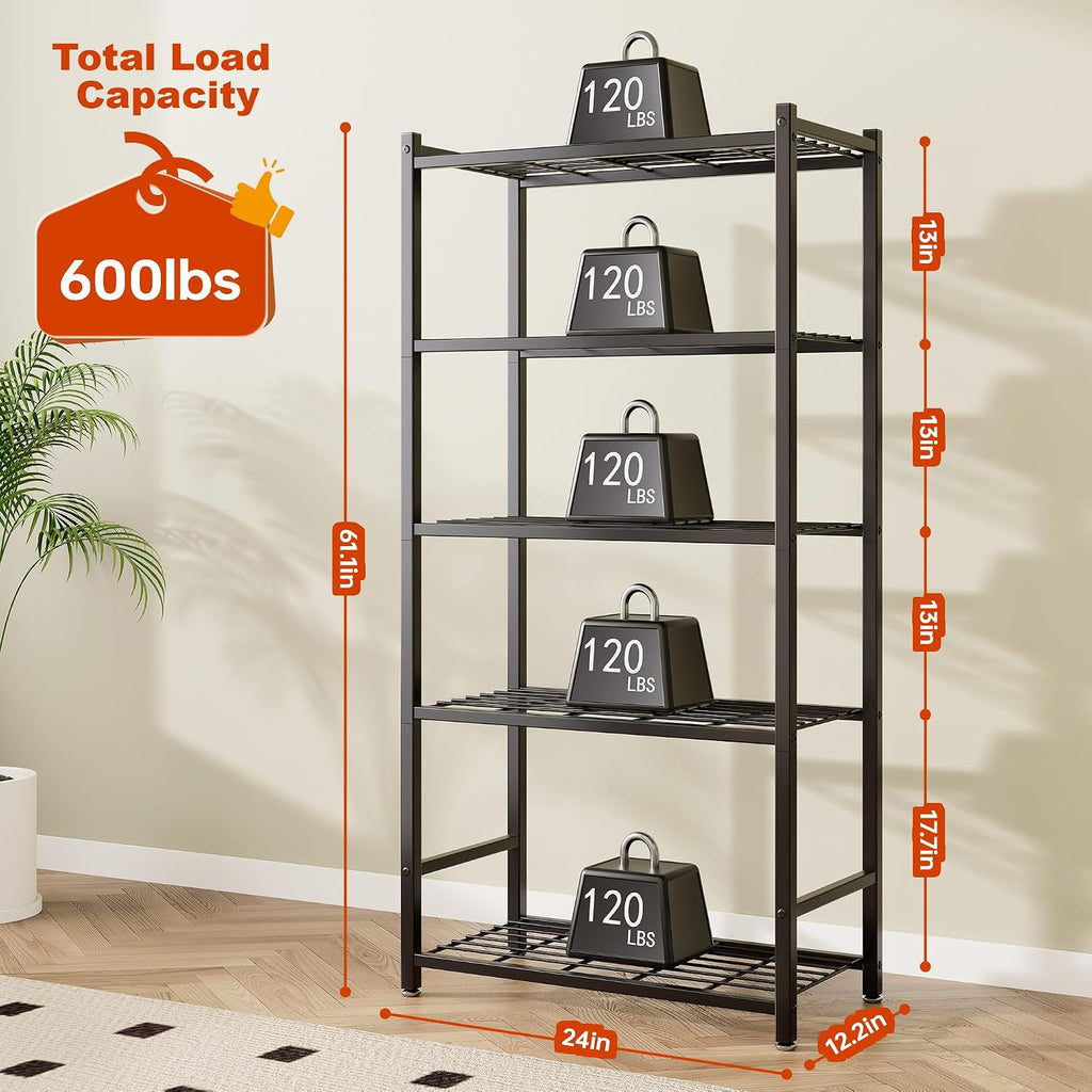 5‑Tier Metal Storage Shelving Unit With Leveling Feet