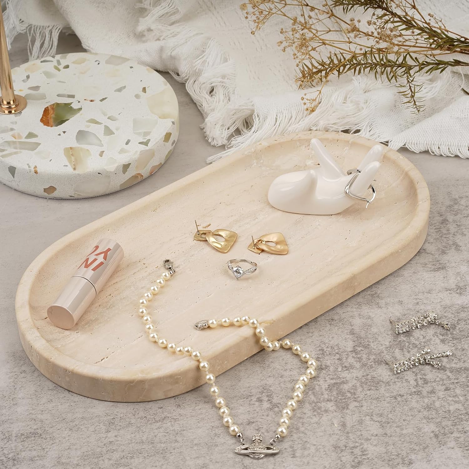 Travertine Marble Countertop Vanity Catchall Tray