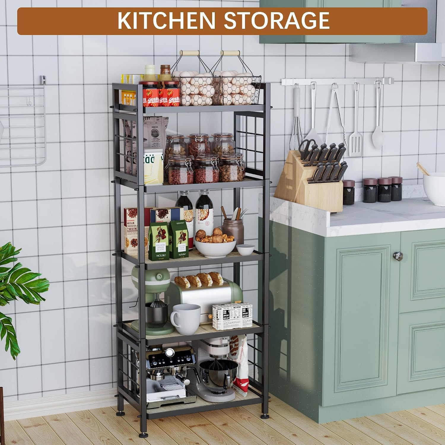 5‑Tier Wooden‑Board Storage Shelving Unit