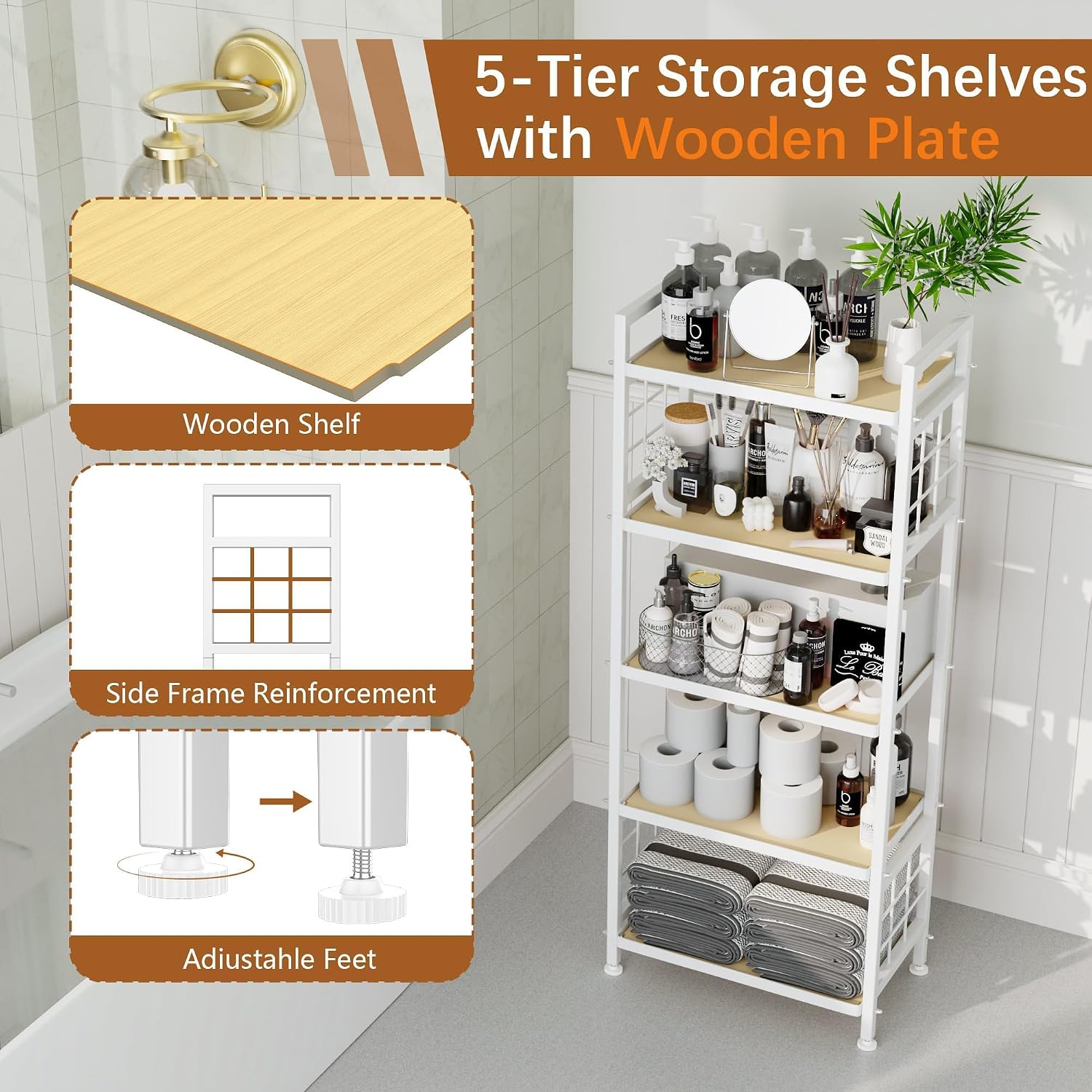 5‑Tier Wooden‑Board Storage Shelving Unit