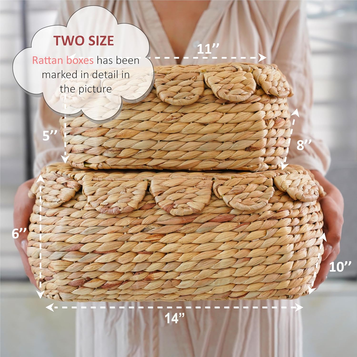 2‑Pack Lidded Scalloped Wicker Baskets