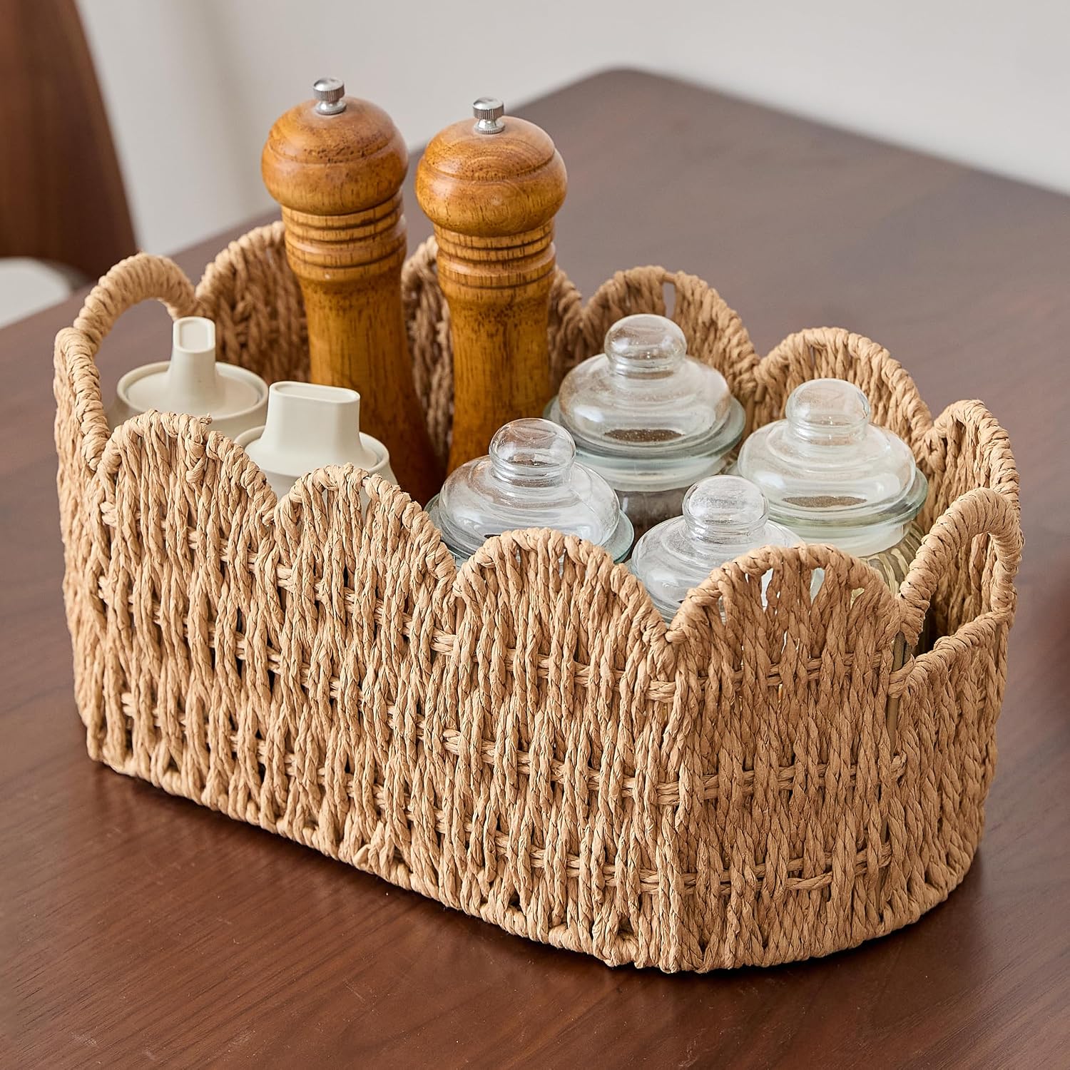 3‑Pack Neutral Paper Rope Scalloped Storage Baskets