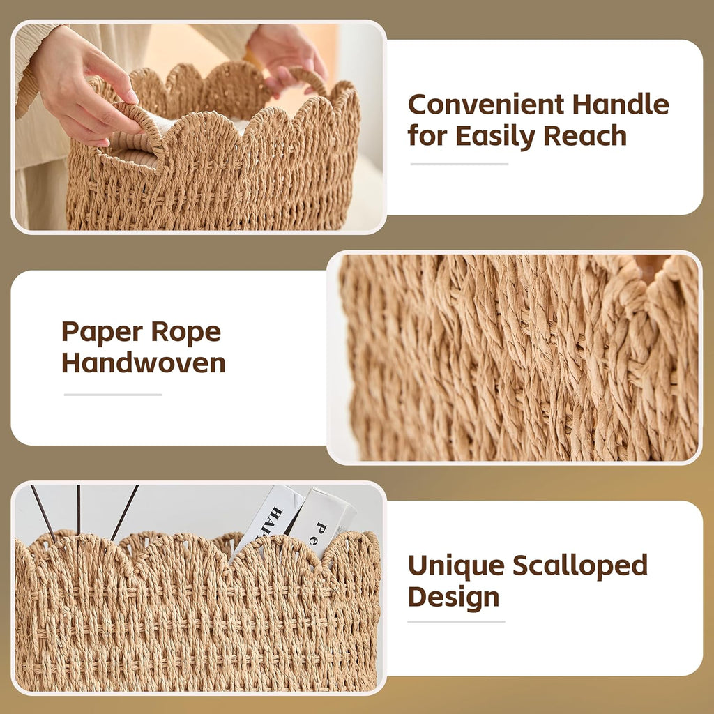 3‑Pack Neutral Paper Rope Scalloped Storage Baskets
