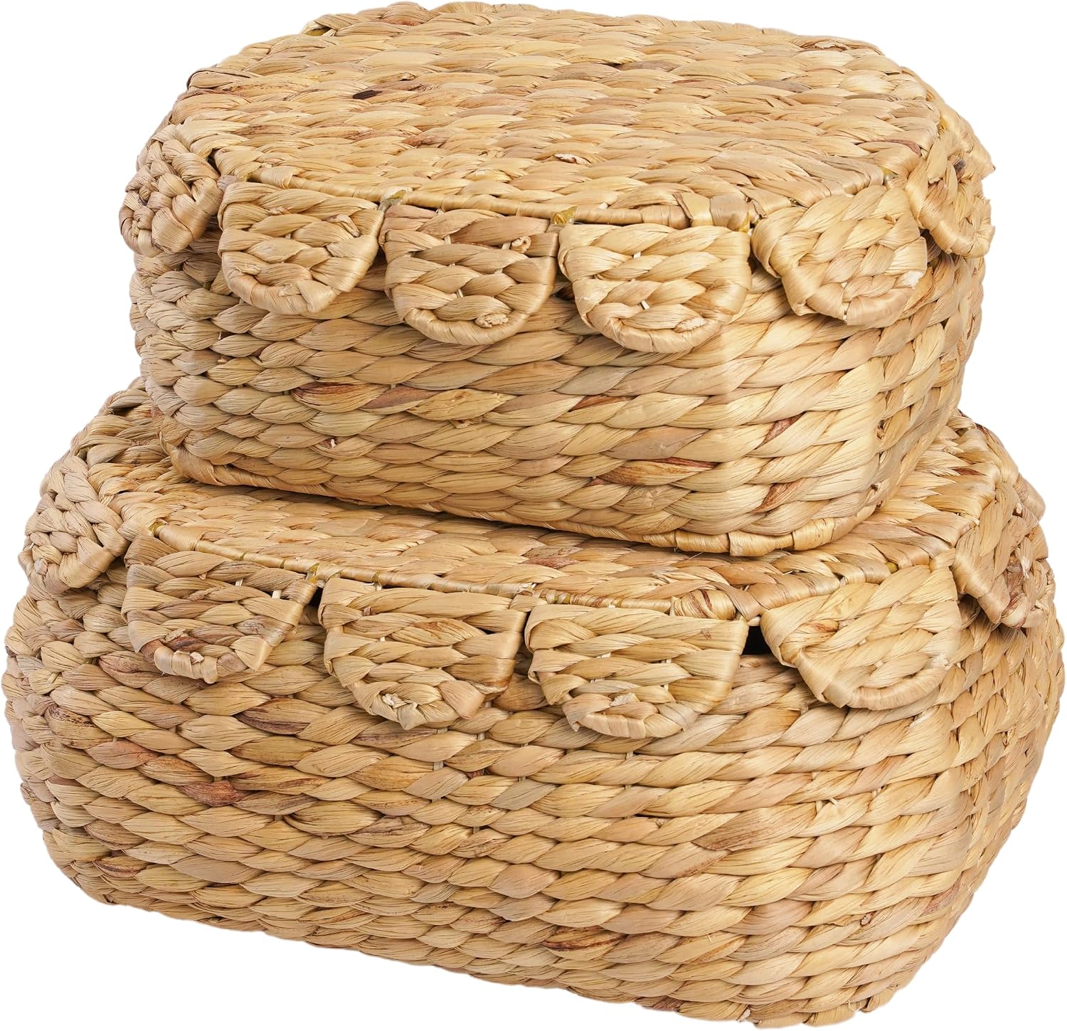 2‑Pack Lidded Scalloped Wicker Baskets